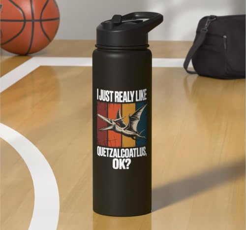 Really Like Quetzalcoatlus Bird Flying Dinosaur Kids Trex Stainless Steel Insulated Water Bottle - color: Black