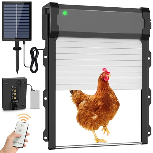 Automatic Chicken Coop Door with Timer & Light Sensor, Chicken coop Door Solar Powered Door with Remote Control & Anti-Pinch，External Power Supply Connection, Outdoor Electric Chicken coop Door