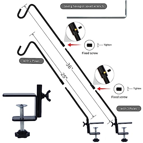 Juegoal 2 Pack Heavy Duty Deck Hook with 2 Inch Non Slip Clamp, 25 or 36 Inch Extended Reach Deck Hook, Adjustable Rail Pole Plant Bracket for Hanging Bird Feeder, Suet Baskets, Lanterns, Wind Chimes
