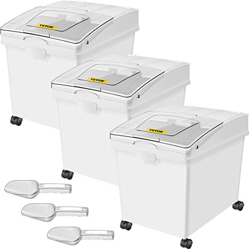 VEVOR Ingredient Bin, 10.5 Gallons Capacity Ingredient Storage Bin, PP Material Flour Bins On Wheels, White Shelf Ingredient Bin with Scoop and Sliding Lid, Commercial Storage Bins 3 Pcs/Set - size: 10.5 Gallon (3 Set)