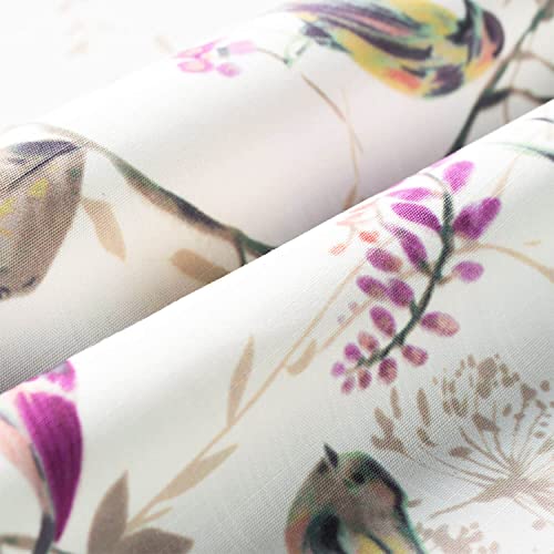 Purple Bird Print Linen Textured Curtains, 52 x 84, 1 Panel, Grommet | Well Made Finish, Soft Thick Fabric, Retro Country Style, Drapes for Bedroom and Living Room Windows - color: Purple, size: 52"W x 84"L (Pack of 1)