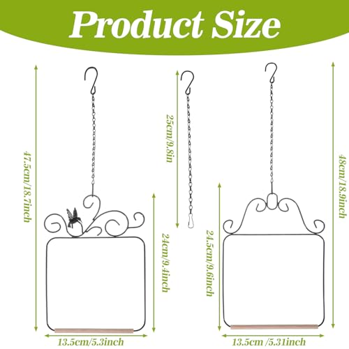 2 Pack Hummingbird Swings, Black Metal Frame Hummingbird Swings with Wooden Dowel Wild Bird Swing Outdoor Bird Perch with 2Pcs Hanging Chain for Hanging Indoor Outdoor Trunk Lawn Patio Garde