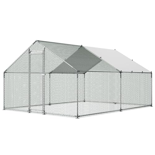VEVOR Large Metal Chicken Coop, 9.8x13.1x6.5 ft Large Walk in Chicken Runs for Yard with Cover, Hen House Enclosure with Security Lock, Outdoor Duck Rabbit Cage Poultry Pen for Backyard, Farm, Yard - size: 118.6"L x 154.7"W x 78.4"H