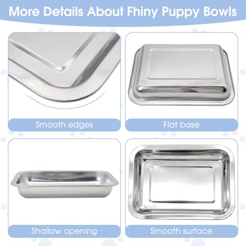 Fhiny 4 PCS Stainless Steel Dog Bowls, Metal Shallow Puppy Bowls 10"×7.5" Indoor & Outdoor Universal Dog Food Plate Whisker Fatigue Friendly Cat Dishes Easy to Clean for Puppy Kitten Doggy 1.2" H