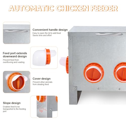 Automatic Chicken Feeder Large Capacity Metal Poultry Feeder 25lbs 4-Ports - color: 25lb with 4 Ports