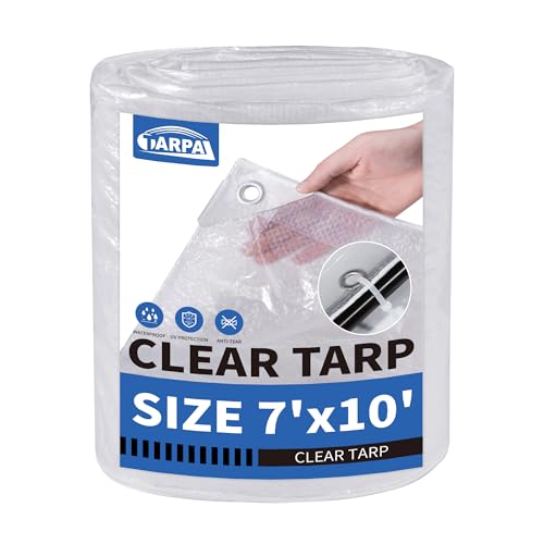 TARPAL Clear Tarp 7x10ft Small Tarp Waterproof Clear Plastic Tarps | Tarps With Grommets and Reinforced Edges for Patio,Porch and Outdoor Plant,Chicken Coop,Garden,Cat Litter - size: 7x10FT-Finished Size