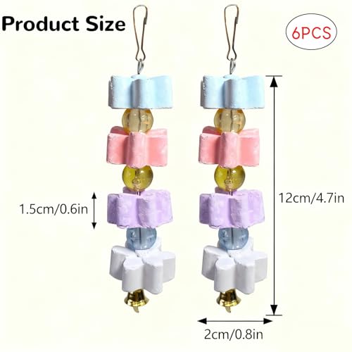 6Pieces Parrot Beak Trimmer Bird Beak Grinding Stone Teeth Lava Block Mineral Calcium Rock Chewing Toys with Bell for Parakeet Conure Budgies Rabbit Chinchilla Hamster - size: 6Pieces