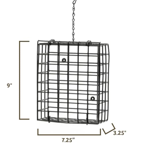 Birds Choice Seed & Suet Block Cage Feeder | Hanging Bird Suet Feeder for Woodpeckers, Jays, Nuthatches | Durable Vinyl Coated Grid with Chain | Easy Mount for Trees or Decks | 8" L x 3" W x 7" H | Durable Vinyl Coated Grid with Hanging Chain, Easy Mount
