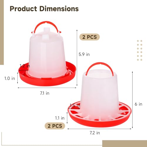Chick Feeders and Waterers Set, 2 Pcs 1.5 L Poultry Drinkers & 2 Pcs 3.3 lbs Feeders, Hanging Plastic Poultry Containers for Chickens, Turkeys, Ducks and More