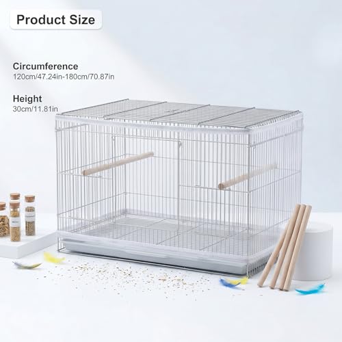 Large Bird Cage Seed Catcher Adjustable Soft Airy Skirt Guard Birdcage Nylon Mesh Net, White Bird Cage Net Cover Skirt Seed Guard for Parrot Parakeet Macaw Round Square Cages