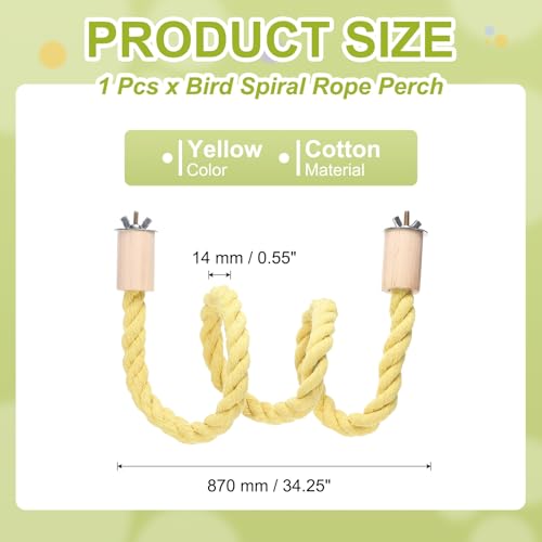 Bird Rope Perch Swing, Stand Rope Perch Standing Pole Accessory Climbing Swing Paw Grinding 34 Inch, (Yellow) Intended for Parrot/Parakeet/Budgies/Cockatiels/Lovebirds - color: Yellow, size: 34 Inch