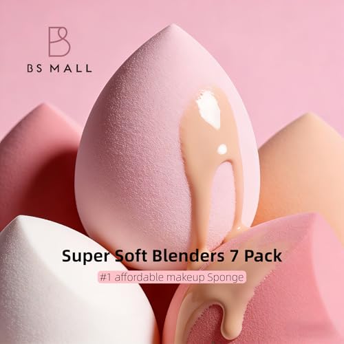 Makeup Sponge Set BS-MALL with Storage Case 7 Pcs for Liquid, Cream, and Powder,SAVE Foundation with 1 Mini Makeup Sponge For Travel Daily Use (A-Pink） - color: A-Pink