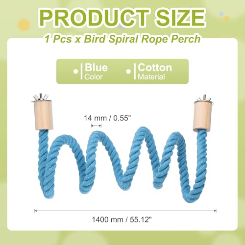 Bird Rope Perch Swing, Stand Rope Perch Standing Pole Accessory Climbing Swing Paw Grinding 55 Inch, (Blue) Intended for Parrot/Parakeet/Budgies/Cockatiels/Lovebirds - color: Blue, size: 55 Inch