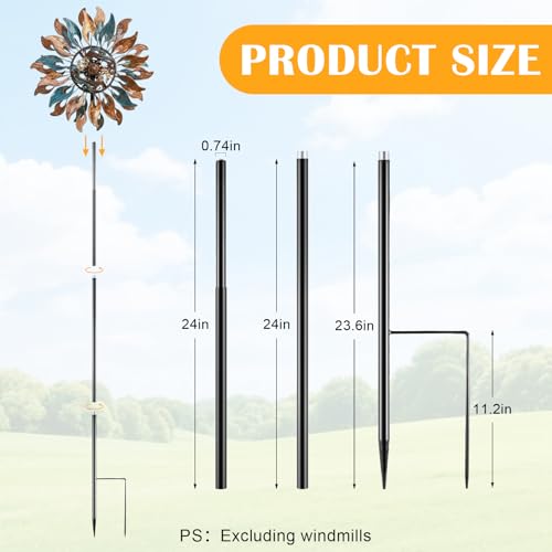 Black 72" h Replacement Pole for Large Wind Spinner, Windmill Replacement Parts, Three-Part Composition, 22mm Thicker Tube, Easy Assembly for Large Metal Wind Spinner (2 Prongs Base) - color: Black, style: 2 Prongs Base