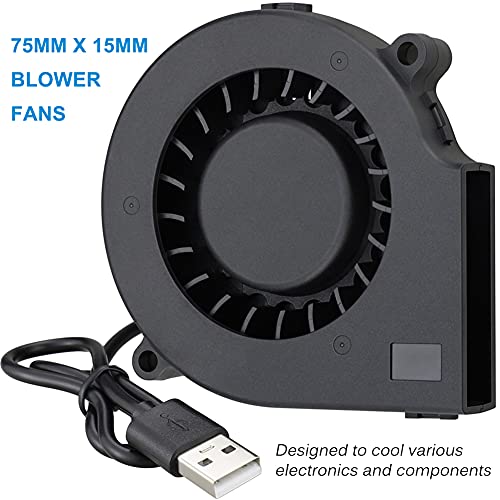 GDSTIME 75mm USB Blower Fan with 3 Speeds Control, 7515 5V DC Brushless | 75mm x 15mm, Turbine Turbo Fan, Adjustable, for Cosplay/Welding Helmet, Laptop, 3D Printer, Dehumidifier Cooling Ventilaiton - size: 75mm x 15mm