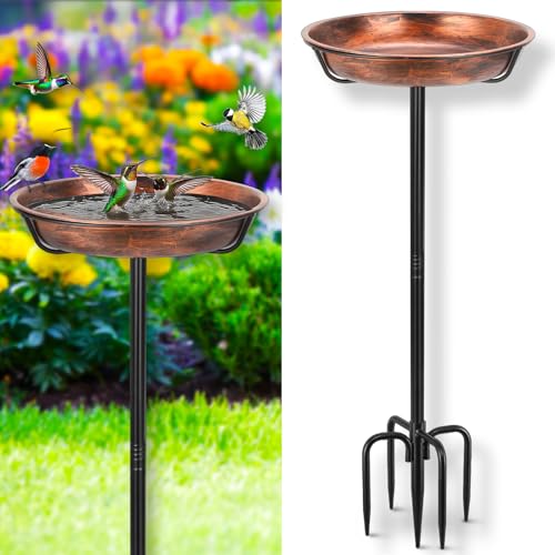 Gtongoko Metal Bird Bath for Outdoors, 34" Tall Bird Bath with 12" Removable Bowl, Heavy Duty 5-Prong Stable Base, Easy-to-Clean Heavy Duty Birdbath & Bird Feeder for Garden, Patio, Yard - size: 12″ dia, 2″ depth bowl