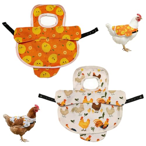 Chicken Saddle for Hens, 2 Pack, Adjustable Waterproof Hen Vest, Breathable Fabric, Feather Protection and Recovery, Rooster Mating Guard (Orange Chick & White Rooster)