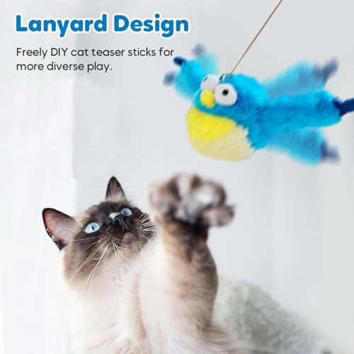 Interactive Chirping Bird Cat Toys with Flapping Wings,No Flying Birds Cats Toy, Flying Simulation Electric Sparrow Shaking Hunting Pet Toy for Indoor (Blue Ugly) - color: Blue Ugly