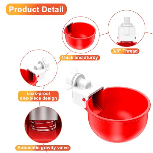 Automatic DIY Chicken Water Cup, Chicken Waterer Cups 10 Pack | Chicken Flock Waterer Cups with 3/8'' Hole Saw for Bucket, Trough, Easy Install