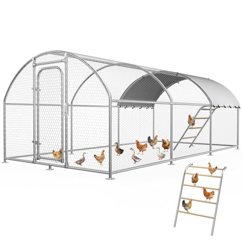 10 x 19.7 x 6.4 FT Metal Chicken Coop, Chicken Run with Cover | Walk-in Metal Chicken Coop, Side Hardware Cloth, Waterproof Cover, Roosting Perch, reinforced frame, Backyard & Farm Use - size: 236.4"L x 116.0"W x 77.3"H
