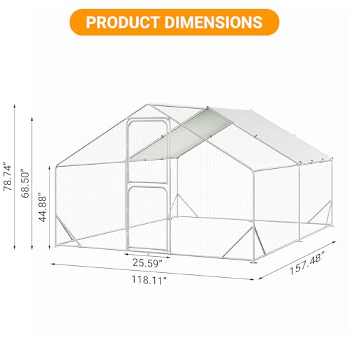 13.1' L x 9.8' W x 6.6' H Large Metal Chicken Coop, Outdoor Chicken Run with Cover and Double Door for Backyard Farm Yard - size: 157.2"L x 117.6"W x 79.2"H
