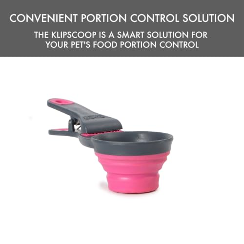 Dexas Popware for Pets Collapsible Klip Scoop, 3-in-1 Pet Food Scoop, Measuring Cup and Bag Clip, 1/2 Cup Capacity, Pink - color: Pink, size: 1/2 Cup Capacity