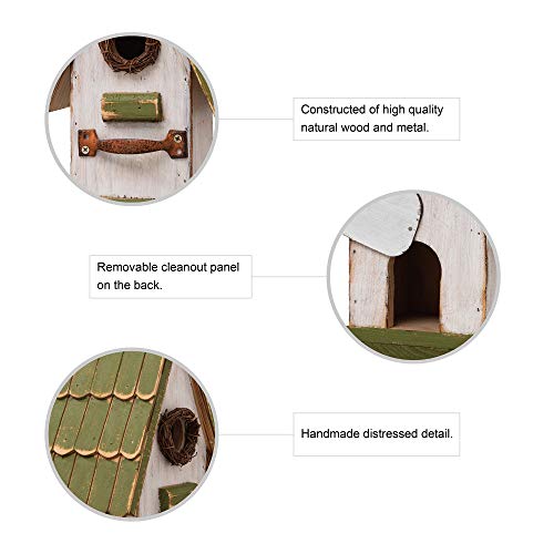 Glitzhome 10.25" L Hanging Birdhouse Green White Roof Wooden Garden Bird House for Outdoor - color: Green White