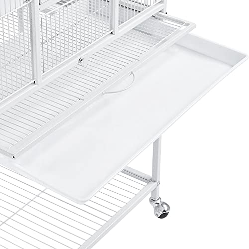Topeakmart 54-inch Flight Bird Cage with Stand Wrought Iron Bird Cage for Parakeets Parrots Green Cheek Conures Budgies Finches, White - color: White