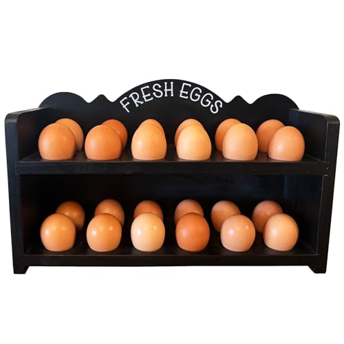 Black Premium Pine Wooden Egg Holder 2-Tier Durable 24-Egg Storage Solution Ideal for Modern and Rustic Kitchen Fresh Eggs