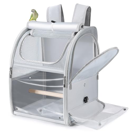 Sanmoncare Bird Backpack Carrier, Water Repellent Fabric Cockatiel Travel Bag with Stand, Lightweight and Portable Travel Cage for Parrot, Bird Travel Carrier - color: Grey