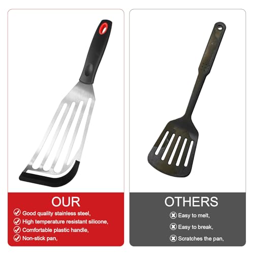 2pcs Fish Turner Spatulas, Silicone-Tip Slotted Nonstick Heat Resistant Metal Stainless Steel Fish Flipper Spatula for Kitchen Egg Pancake Omelette Cooking