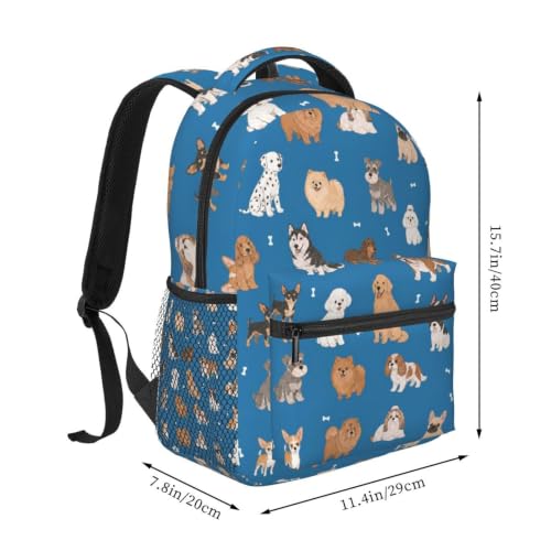 Fiokroo Cute Puppy Dogs Animal Backpack School Bag For Students Teens Men Women Laptop Backpacks Travel Daypack Bag With Multiple Pockets - color: Cute Dogs（blue）