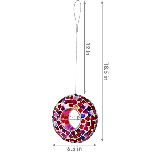 Sunnydaze Mosaic Glass Bird Feeder, Fly-Through, Crimson Mosaic | 6" Small Unique Hanging Bird Feeder for Outdoors, Drainage Hole, Weather-Resistant, Birdfeeder for Cardinals, Jays, & Finches - color: Crimson Mosaic