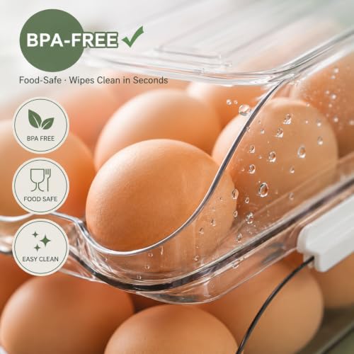 18 Egg Storage For Refrigerator, Egg Dispenser For Refrigerator, Automatic Rolling Egg Holder For Fridge, BPA-Free Clear Egg Tray. - size: 1 Layer Holder 18 Eggs
