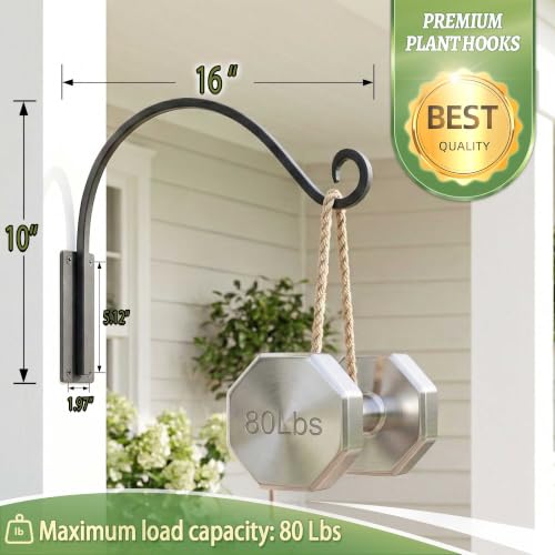 Heavy Duty Plant Hanger Bracket: 16 Inch 2 Pack Hanging Plant Bracket | 80 Lbs Solid Iron Capacity, Rust-Resistant Coating, Hanging Heavy Baskets Feeders, Complete Hardware Kit, Indoor Outdoor Use - size: 1A-16" 2PCs