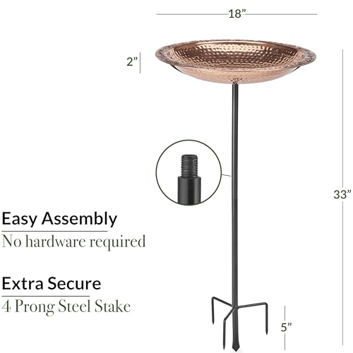 Good Directions BBG18 Copper Bird Bath, Includes Garden Pole, 18” Diameter Basin, Polished Copper - style: Polished