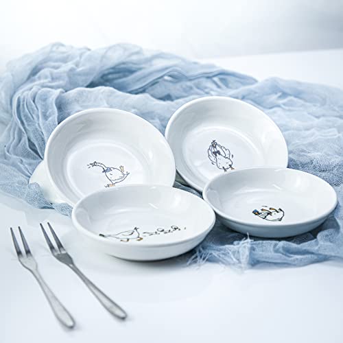 Cute Cartoon Animals Pattern Ceramic Sauce Dishes, Seasoning Dishes, Sushi Soy Dipping Bowls, Appetizer Plates, Dessert Plates, Little Cat Bird Feeding Bowls, Set of 6-Goose-3.5 Inch - color: Goose, size: 3.5 Inch