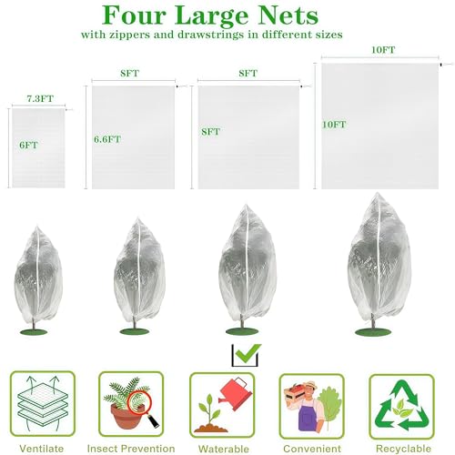 2 Pack 10x13.7Ft Extra Large Drawstring & Zipper Fruit Tree Netting Cover - Reusable Bird Netting for Blueberry Bushes, Anti-Cicada/Deer/Squirrel Large Plant Protection Net - size: 10x13.7Ft