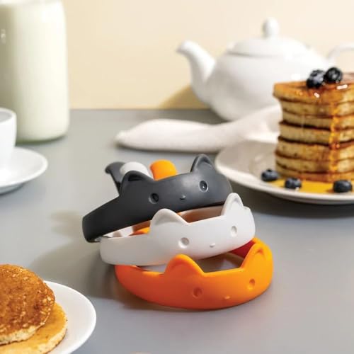 OTOTO PanCats Egg Ring Set of 3 - Silicone Egg Rings for Frying Eggs, Non Stick Fried Egg Cooker Ring, Cat Gifts for Cat Lovers, Cute Funny Kitchen Accessories Gadgets, Separator (Multicolor) - color: White, Black, Orange