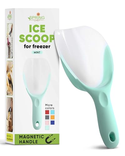 Spring Chef Magnetic Ice Scoop for Freezer, BPA-Free Food Scooper, Mint | Flexi-Plastic Popcorn Scoop with Soft Grip Handle - Dishwasher Safe Ice Scooper - Food Scooper for Flour, Grains, Pet Food - color: Mint