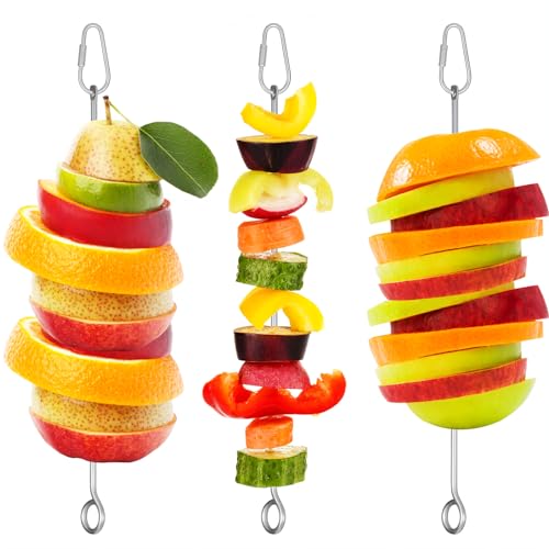 3 Pcs Bird Cage Food Holder Parrot, Stainless Steel Parrot Fruit Vegetable Stick Holders, Bird Food Treats Skewer, Birds Cage Feeder Foraging Toy Hanging Rodent Toy for Parakeet Budgie Macaw9.13inches