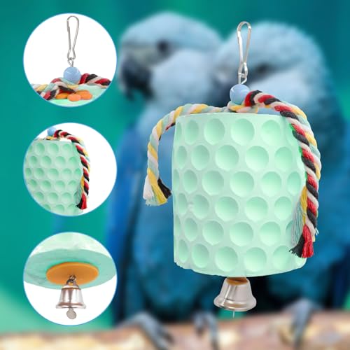 Oooct Extra Large Bird Chewing Toy, Parrot Beak Grinding Calcium Stone with Bells, Bird Cage Accessories, Cage Toys for Cockatiel Parakeet Parrot Budgies Rat Hamster Chinchilla Rabbit Bunny Green - color: Green
