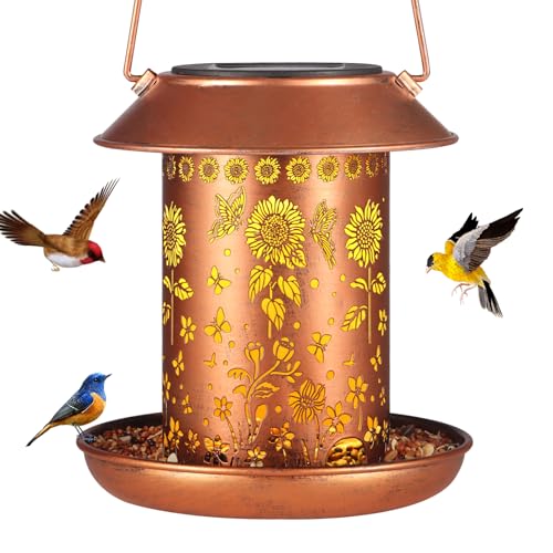Sunflower Solar Bird Feeder Outdoor Waterproof Hanging Garden Decor | gift for women mom waterproof hanging solar lantern for yard patio christmas birthday daily decor - style: Sunflower + Butterfly