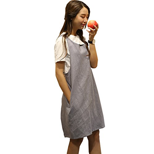 Cotton Linen Japanese Apron Halter Cross Back Bandage X Shape Aprons Two Pockets - color: Lightgray