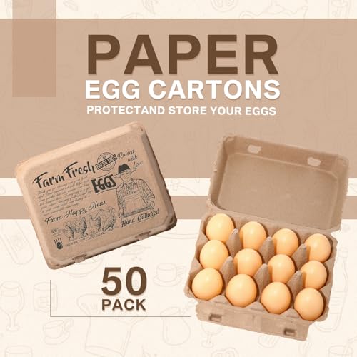 Honeydak 50 Pcs Egg Cartons Bulk 12 Count 3x4 Style Pulp Paper Egg Tray Dozen Reusable Container Holder Storage Box for Supermarkets Fresh Kitchen Vegetable Family Farm Markets