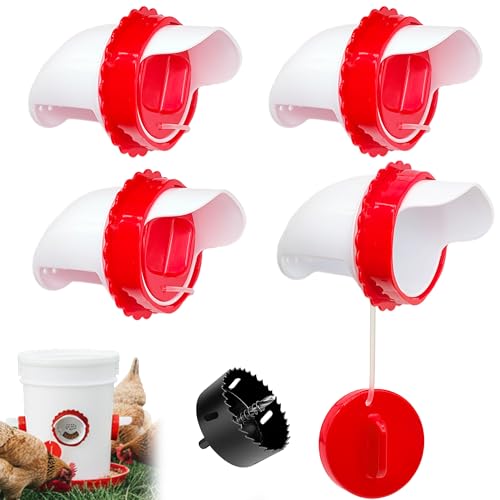 Chicken Feeder Port Kit 4 Pack, Cilkus DIY Automatic Poultry Feeder Cups for Buckets & Bins, No Waste Gravity Feed Chicken Feeder Ports with Covers for Hens, Ducks and Poultry (4-Pack) - size: 4-Pack