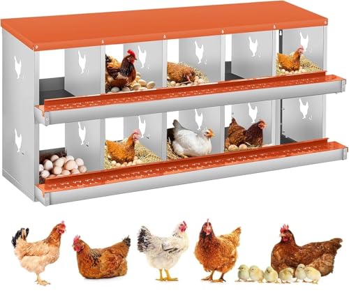 Garvee Chicken Nesting Box, 10 Compartments Nesting Box for Chickens, Galvanized Steel Chicken Laying Box for Easy Egg Collection, Wall Mounting - color: Orange | 10 Compartment