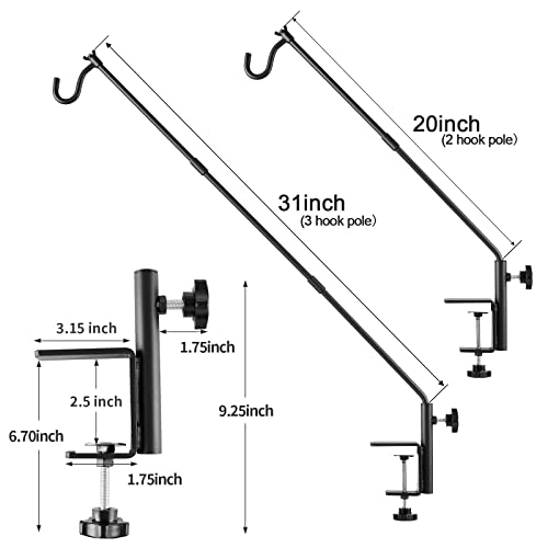 ULIOK 2 Pack Heavy Duty Deck Hook, 31 Inch Extended Adjustable, 360° Rotatable Arm Solid Rod, Solid Steel Deck Hangers for Hanging Bird Feeders, Plants, Planters, Suet Baskets, Lanterns, Wind Chime - color: 2PCS