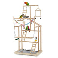 4 Layers Wood Pet Parrot Playstand | Bird Playground, Perch Gym Playpen, Ladder with Feeder Cups Bells, For Cockatiel Parakeet