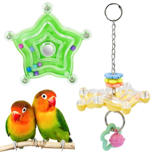 2pcs Bird Toys for Parakeets with Bell, Spinner Wheel (Rondom Color) | Colorful Toy with Pendant Create Soft Rustling Sounds When Spinning, Safe for Chewing to Meet Birds' Gnawing Instincts - style: 2pcs with bell
